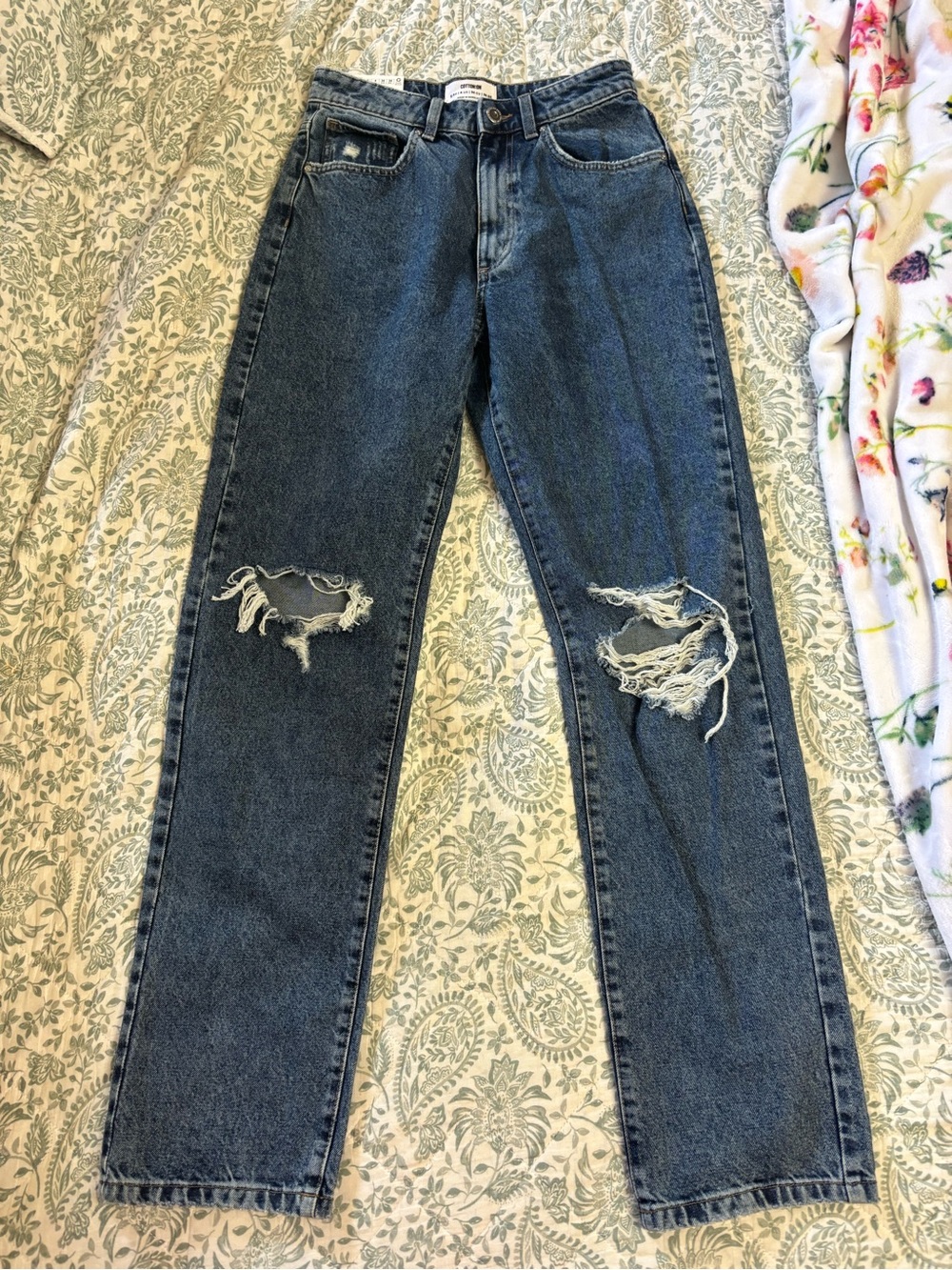 Cotton On Distressed Medium Blue Straight Jeans